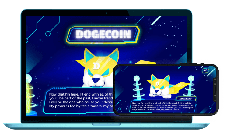 Screenshot of the Dogecoin character from the free pc game Coins invaders